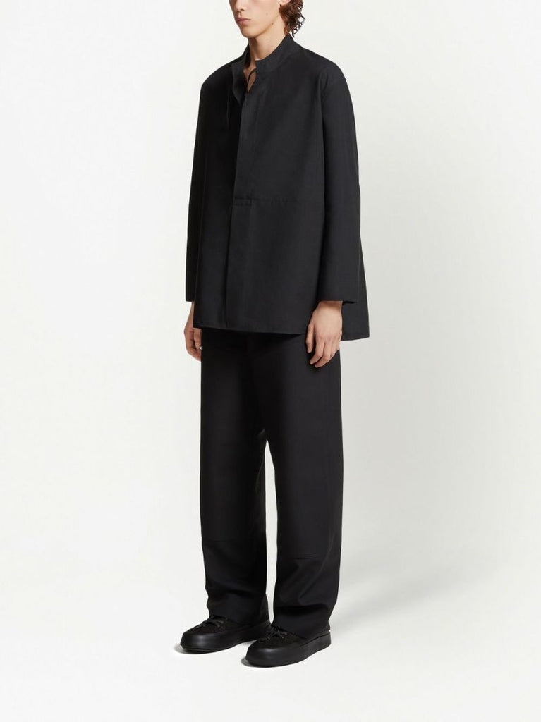 Black Neck-tie Cotton Shirt
