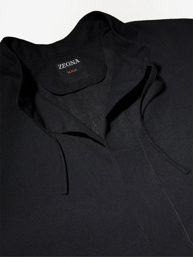 Black Neck-tie Cotton Shirt
