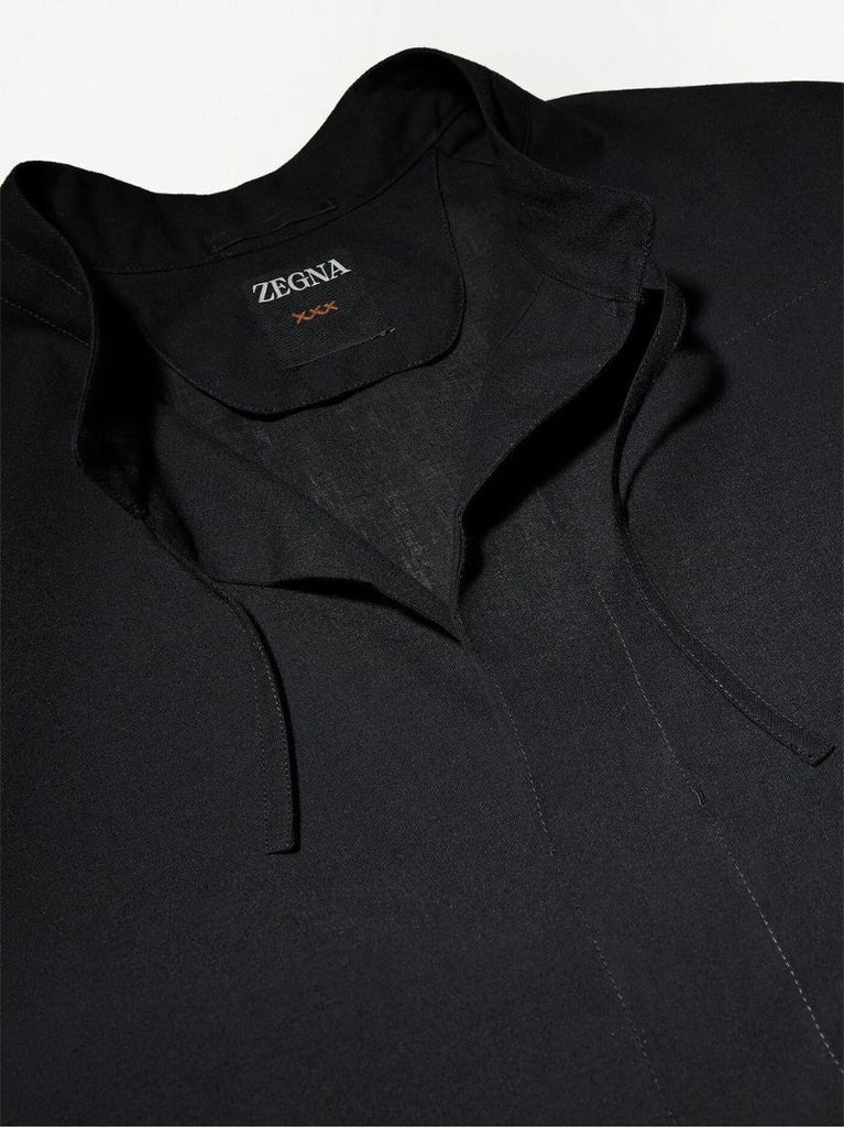 Black Neck-tie Cotton Shirt