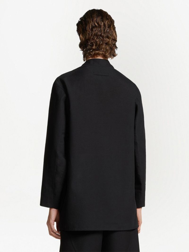 Black Neck-tie Cotton Shirt