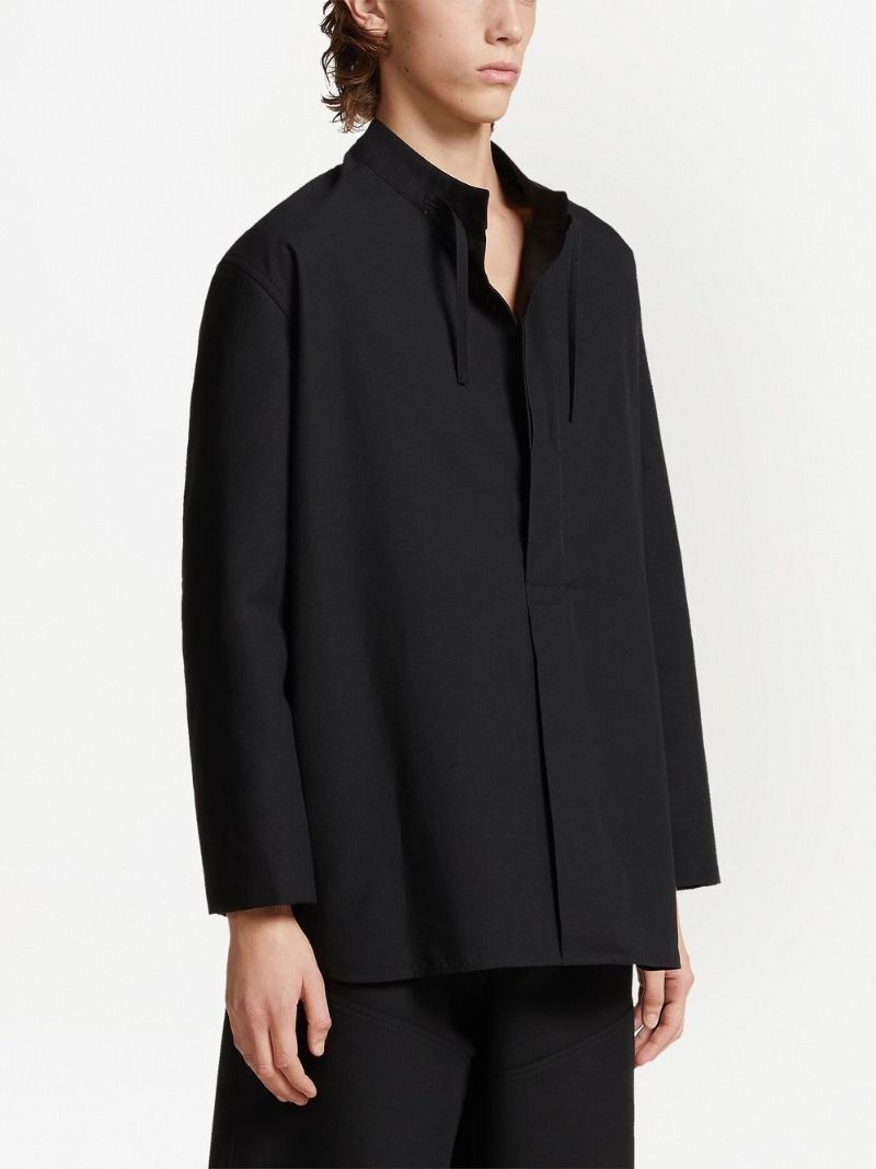 Black Neck-tie Cotton Shirt