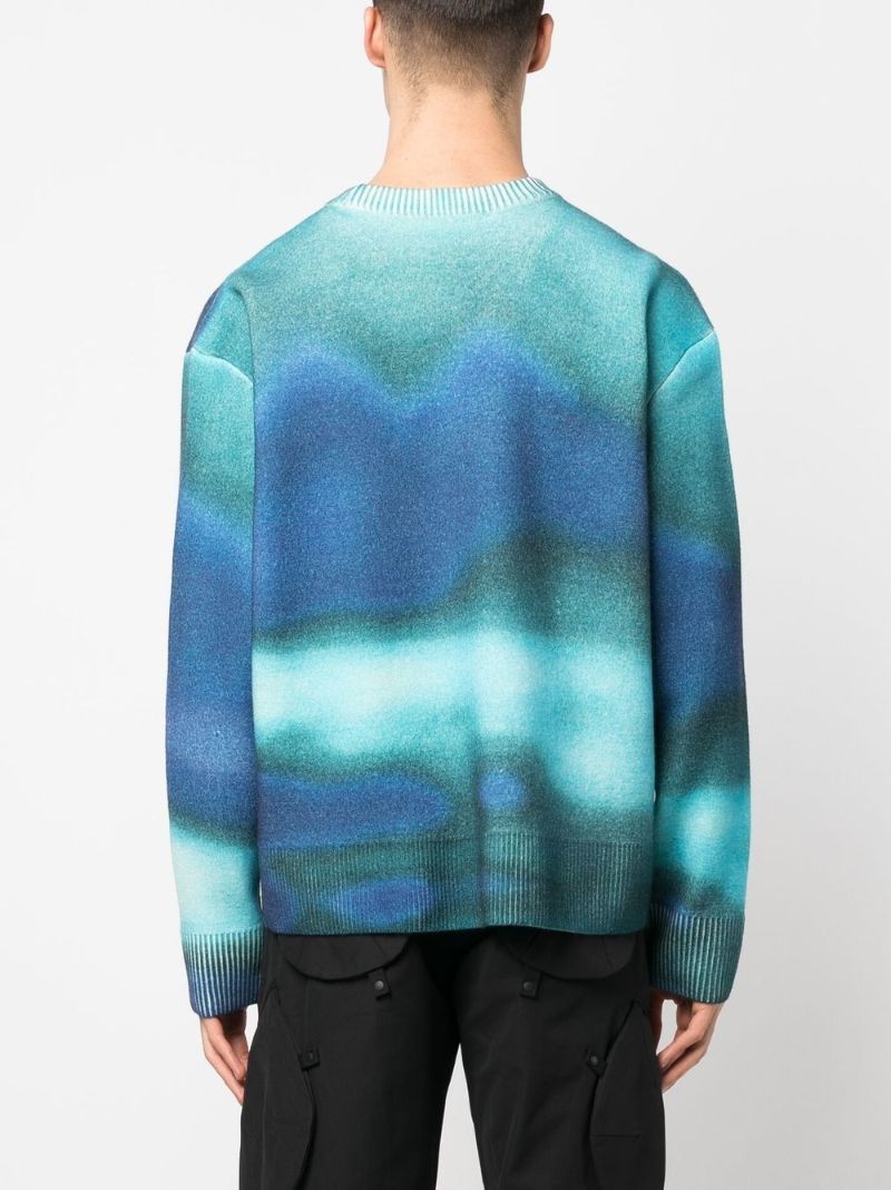 Blue Logo-embroidered Tie-dye Wool Sweater