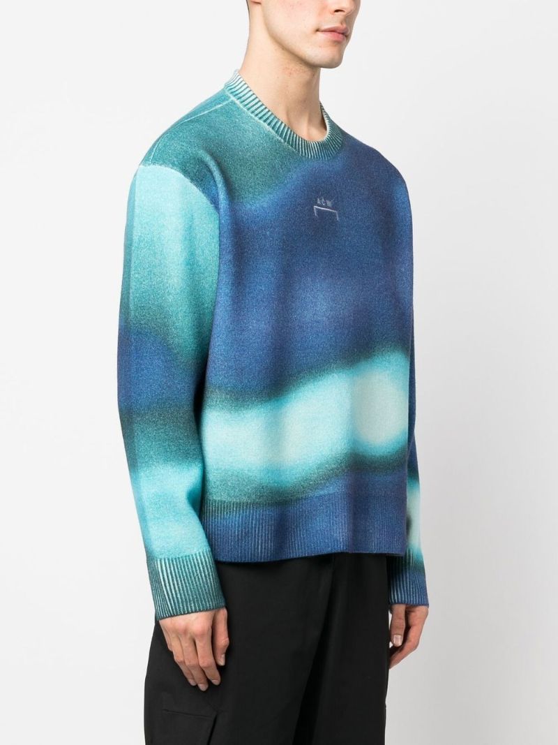 Blue Logo-embroidered Tie-dye Wool Sweater