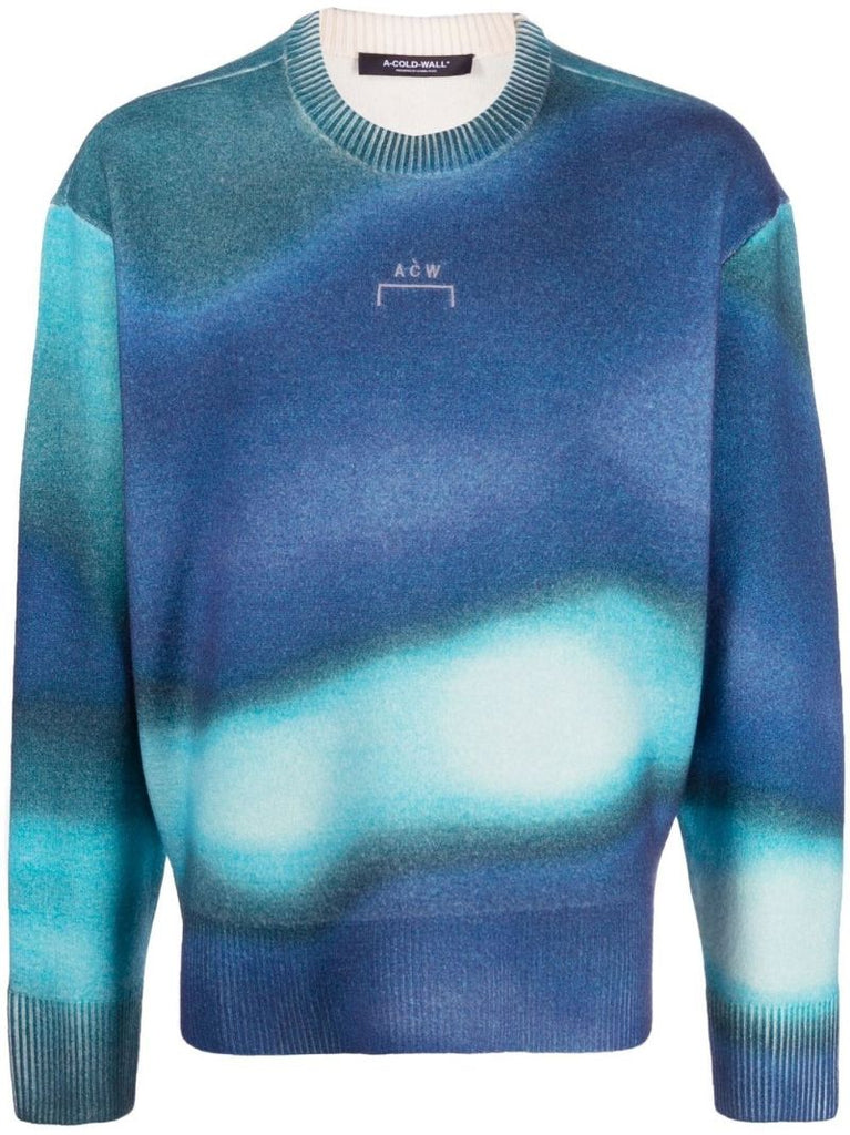 Blue Logo-embroidered Tie-dye Wool Sweater