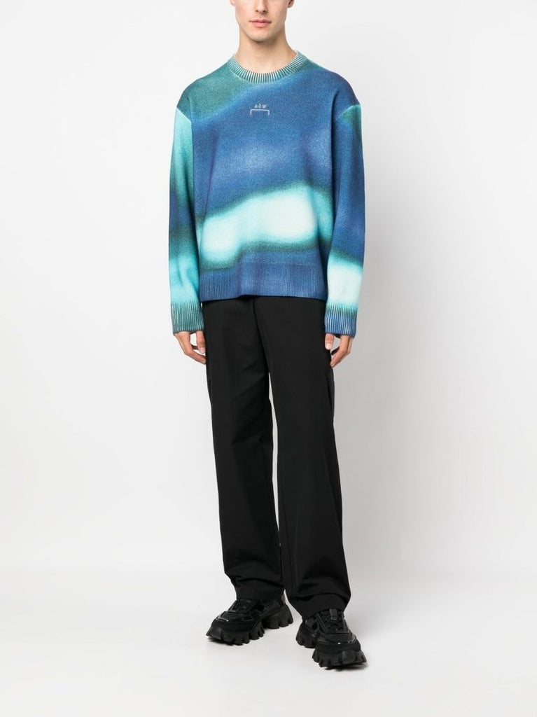 Blue Logo-embroidered Tie-dye Wool Sweater