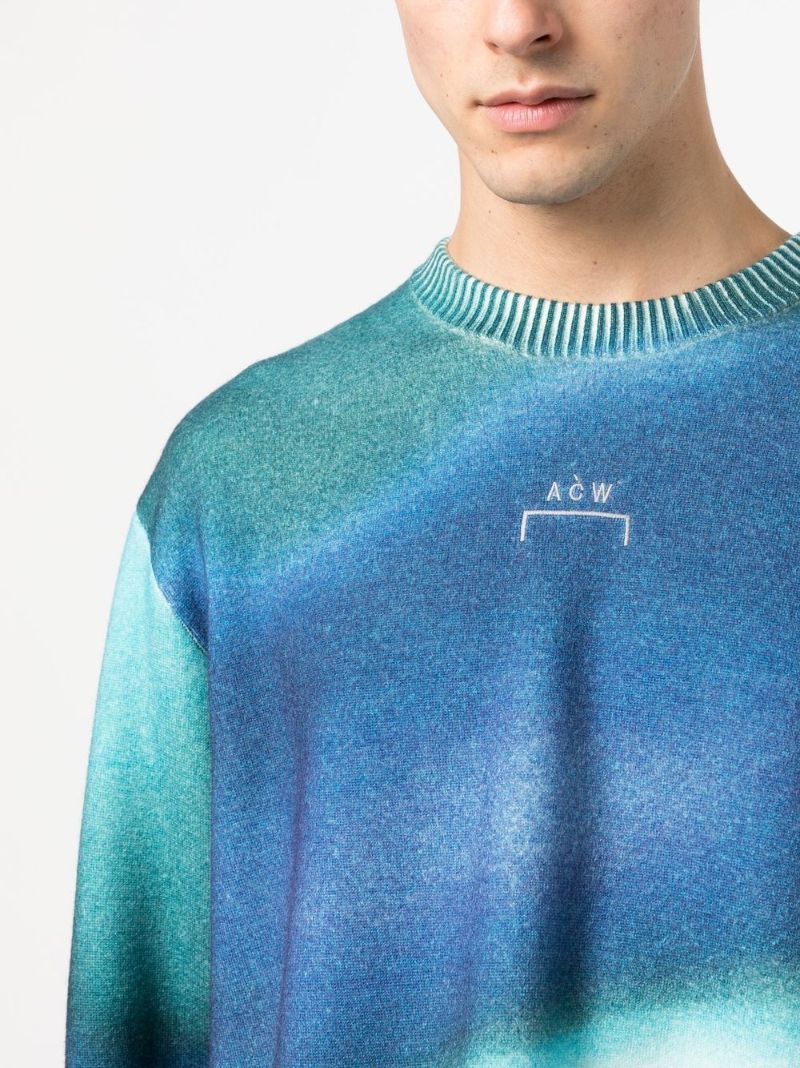 Blue Logo-embroidered Tie-dye Wool Sweater