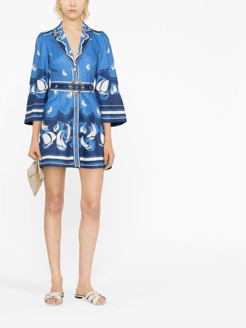 Blue High Tide Belted Mini Dress