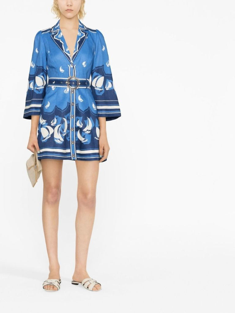 Blue High Tide Belted Mini Dress