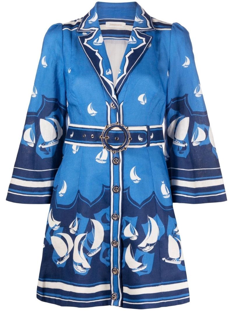 Blue High Tide Belted Mini Dress