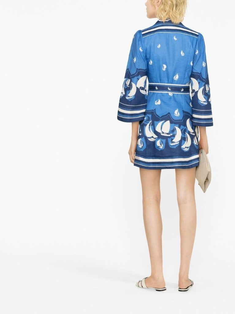 Blue High Tide Belted Mini Dress