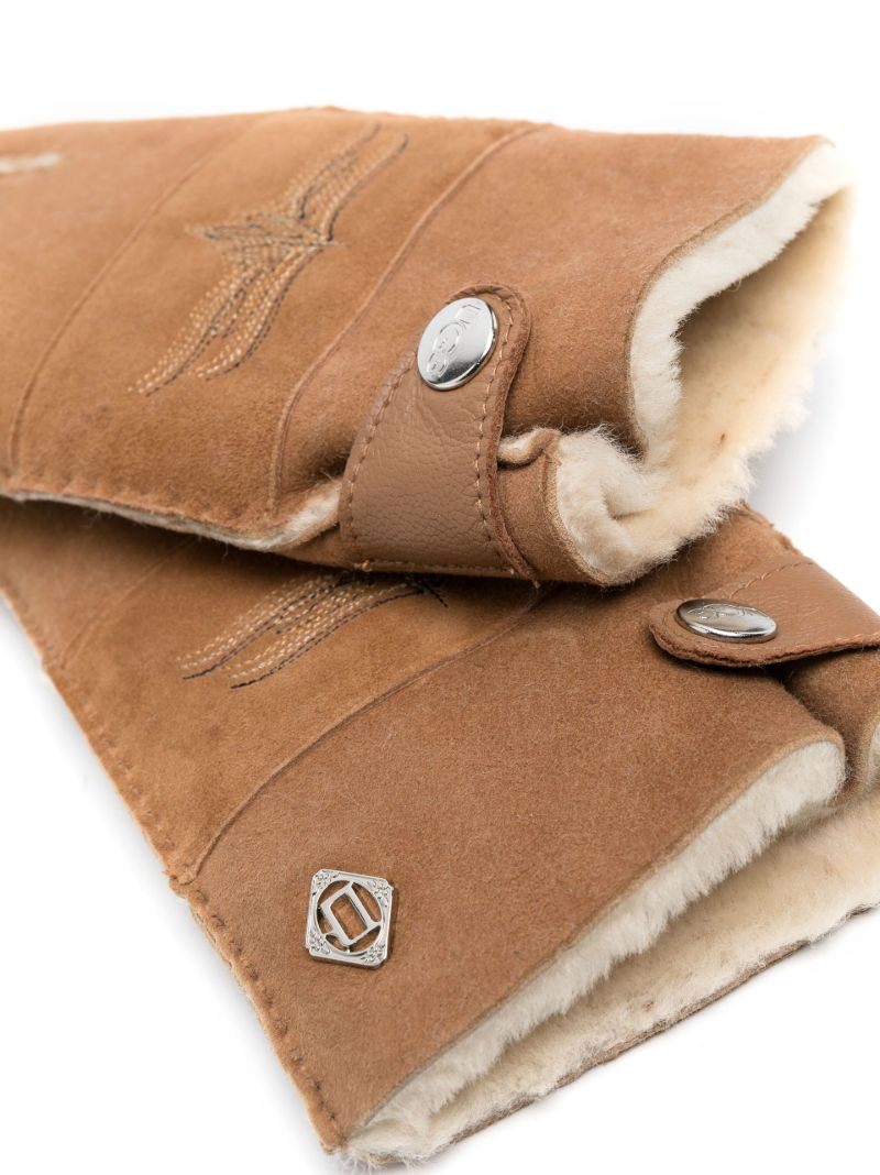 X Cotd Brown Embroidered Shearling Gloves