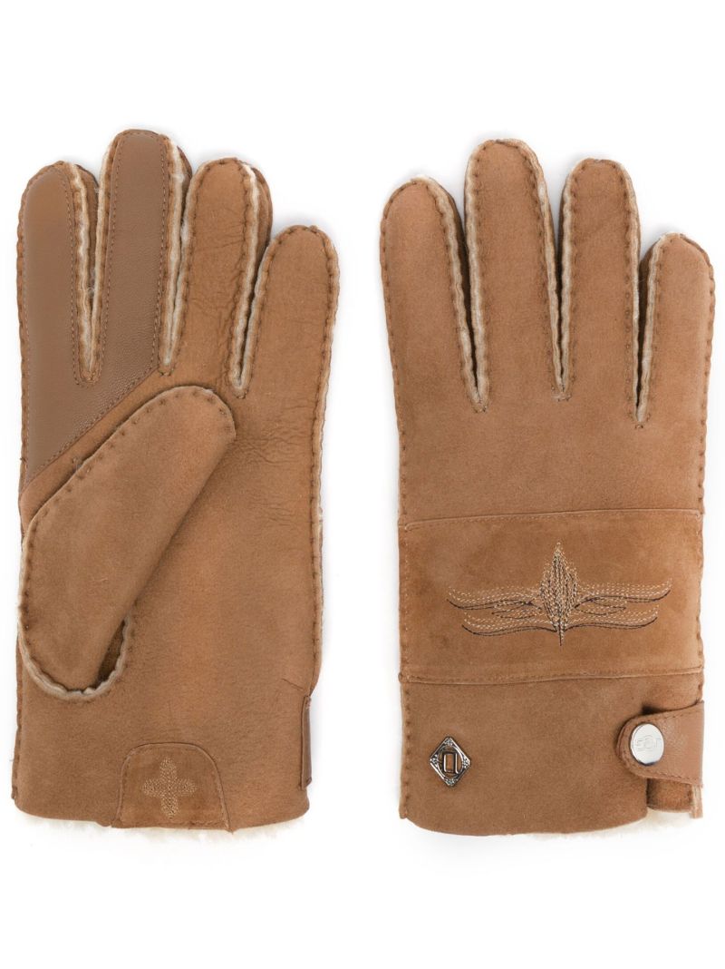 X Cotd Brown Embroidered Shearling Gloves