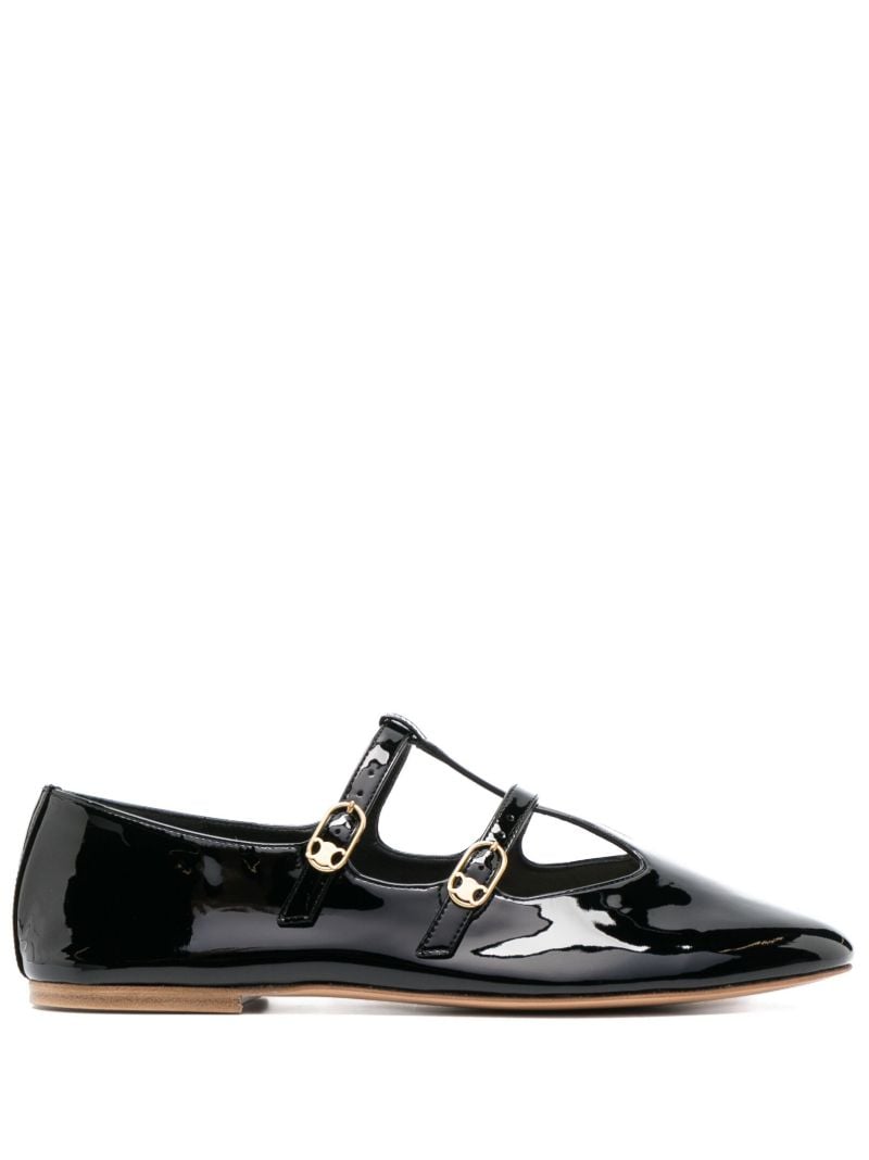 Black Buckled Patent-leather Ballerina Shoes