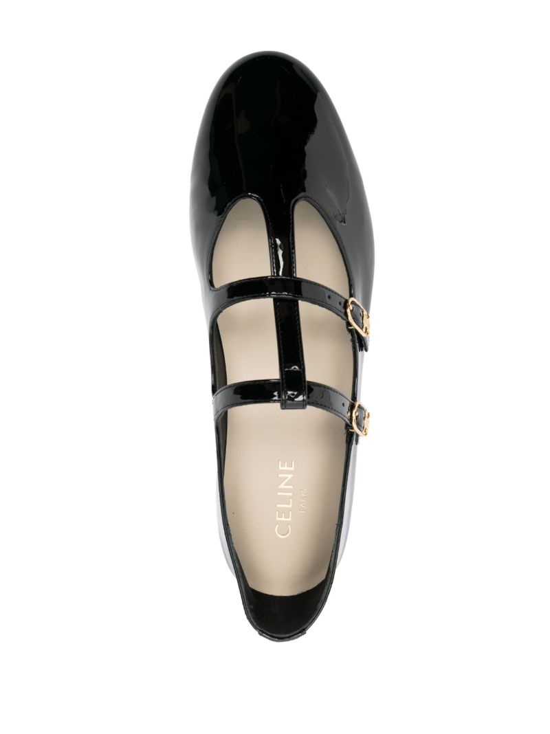 Black Buckled Patent-leather Ballerina Shoes