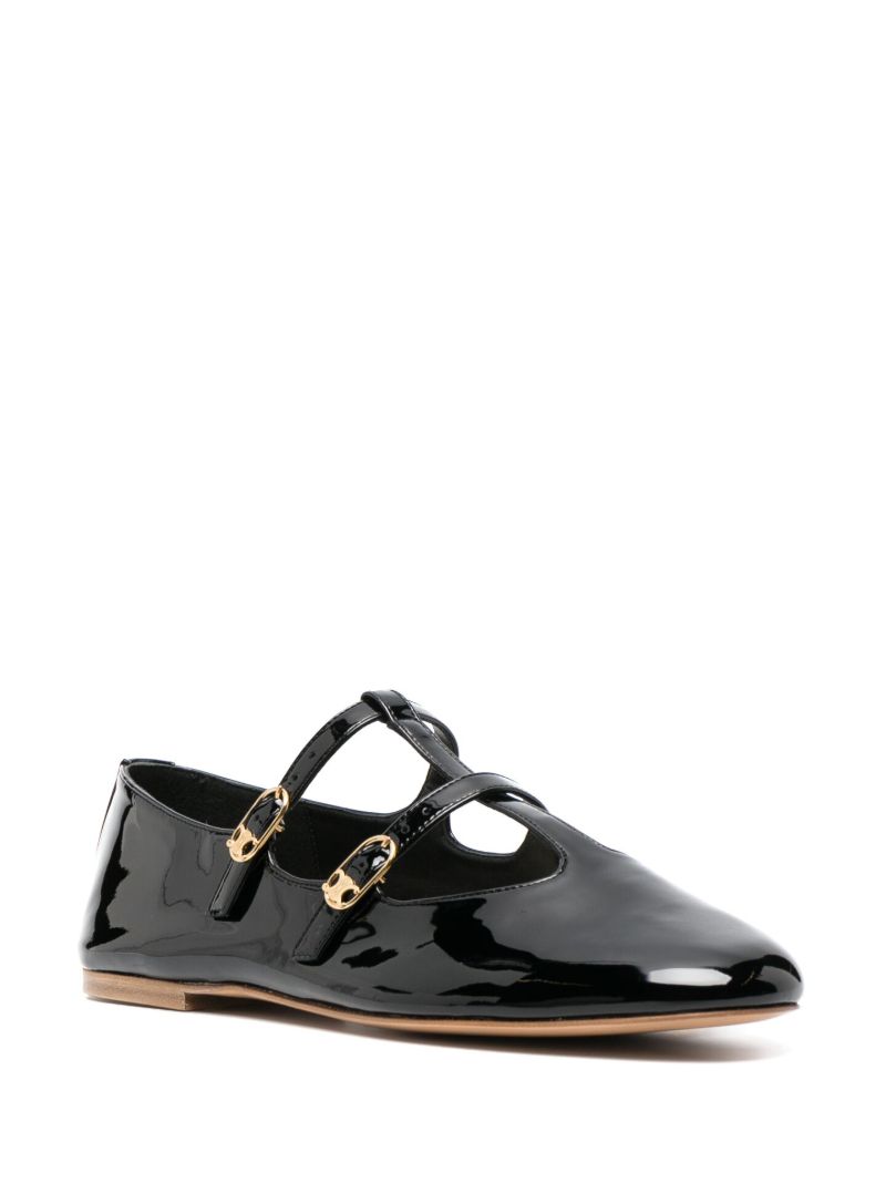 Black Buckled Patent-leather Ballerina Shoes