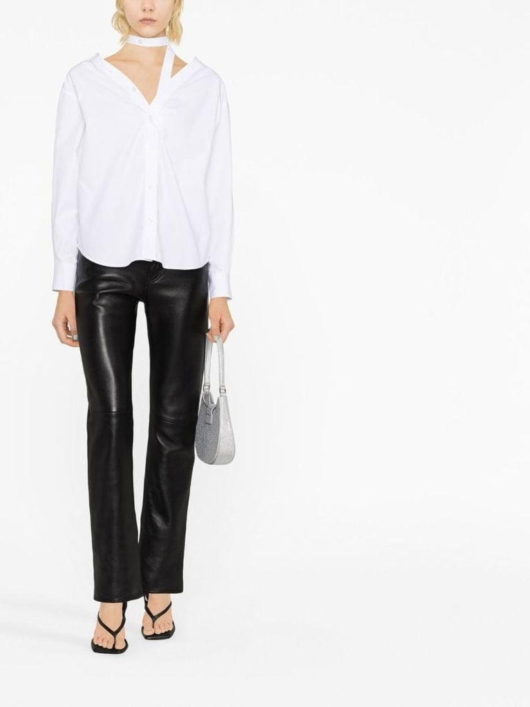 White Off-the-shoulder Cotton Shirt