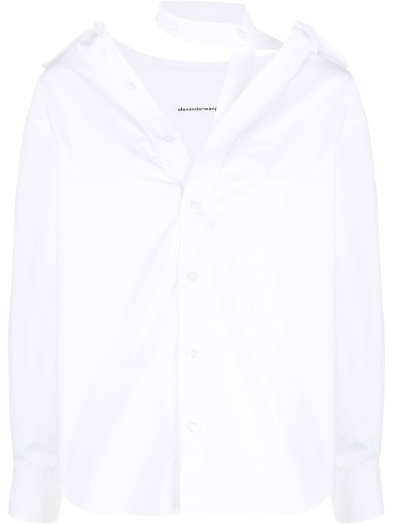 White Off-the-shoulder Cotton Shirt