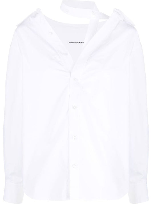 White Off-the-shoulder Cotton Shirt