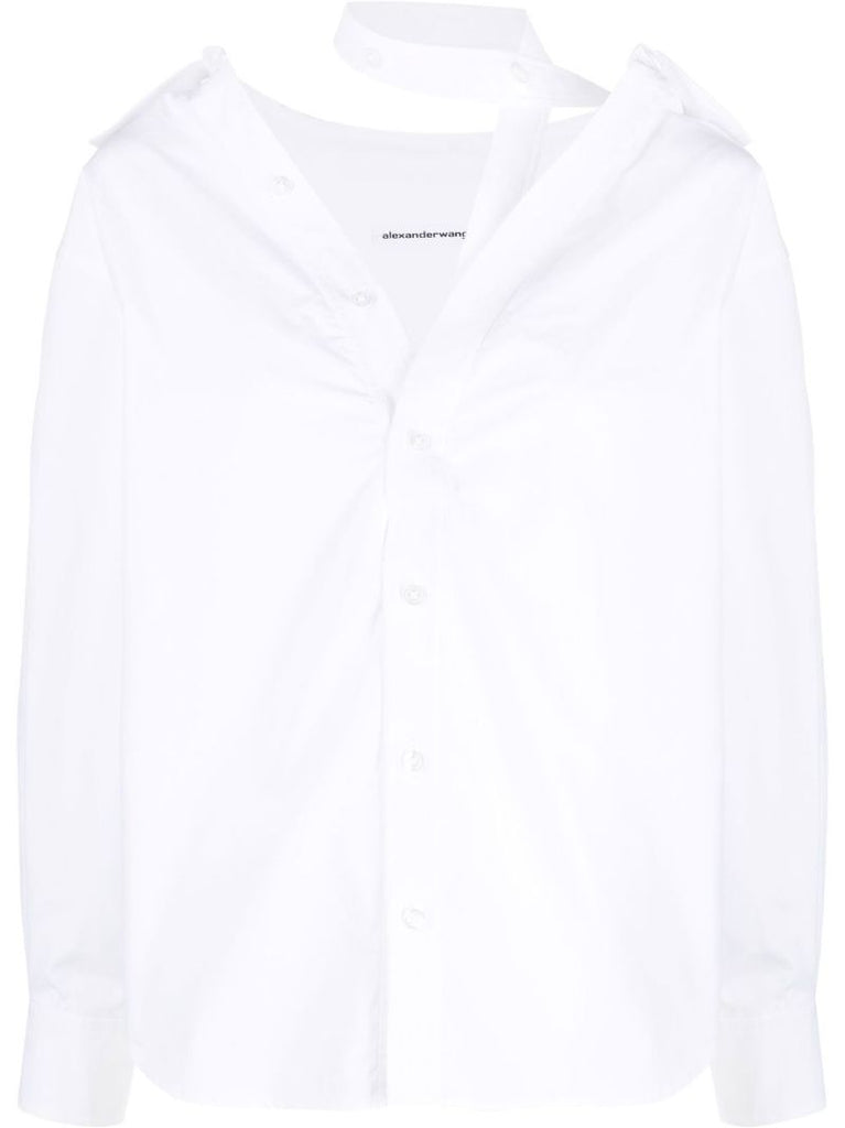 White Off-the-shoulder Cotton Shirt