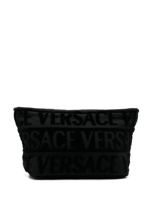 Black Cotton Flocked Logo Wash Bag
