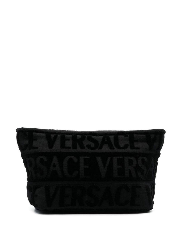 Black Cotton Flocked Logo Wash Bag