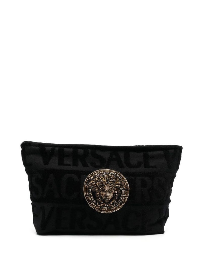 Black Cotton Flocked Logo Wash Bag