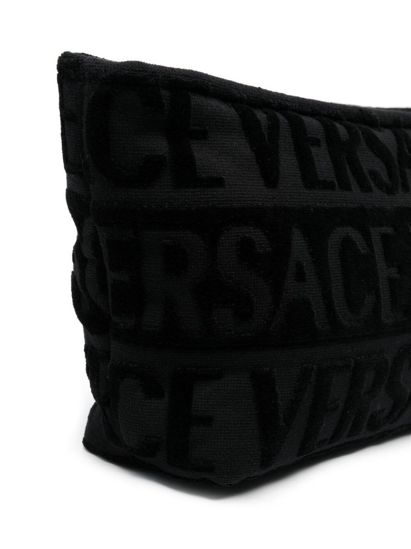 Black Cotton Flocked Logo Wash Bag