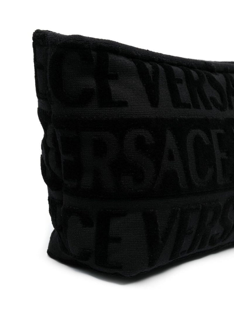 Black Cotton Flocked Logo Wash Bag