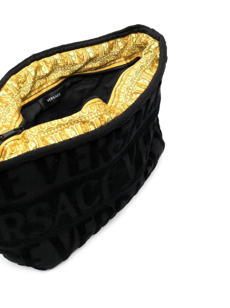 Black Cotton Flocked Logo Wash Bag