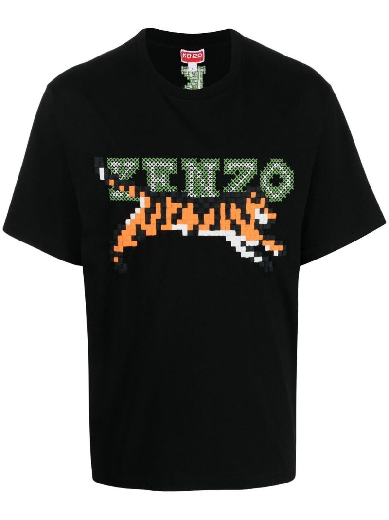 Black Pixel Logo Embroidered T-shirt