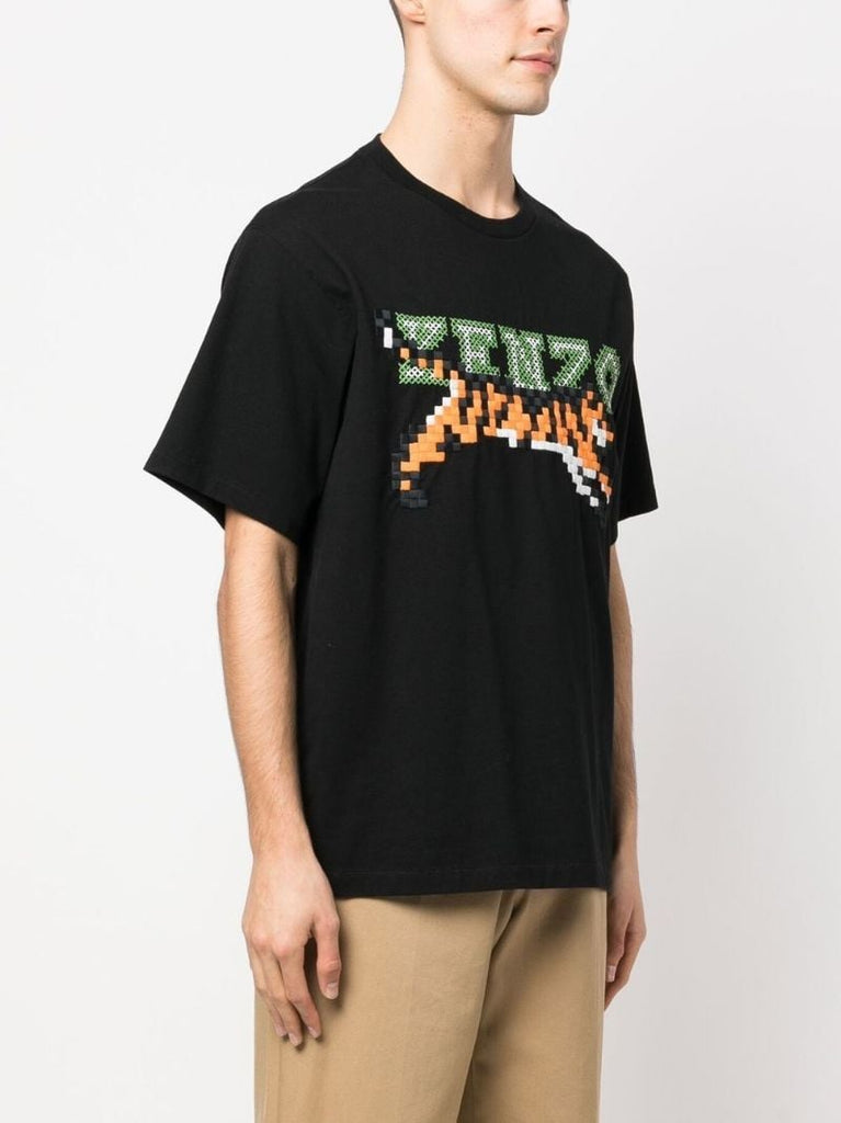 Black Pixel Logo Embroidered T-shirt
