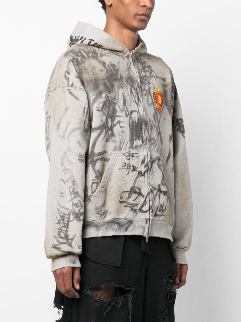 Grey Skater Molleton Bouclette Zipped Hoodie