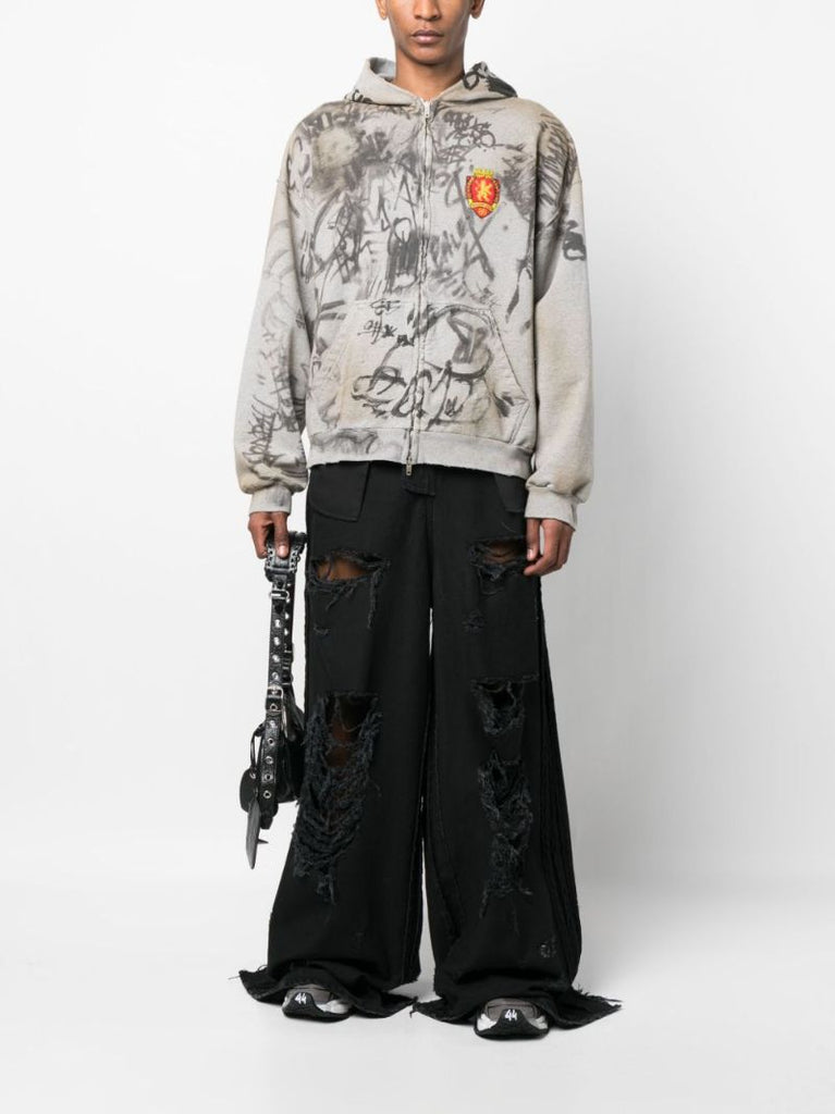 Grey Skater Molleton Bouclette Zipped Hoodie