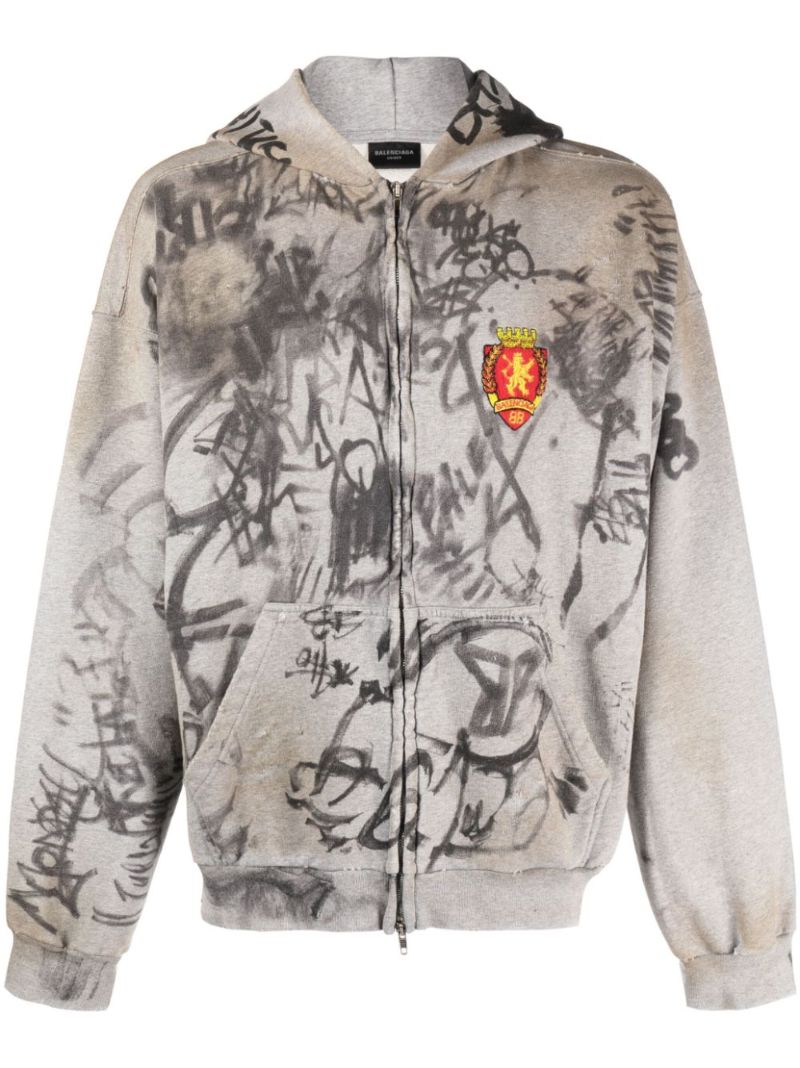 Grey Skater Molleton Bouclette Zipped Hoodie