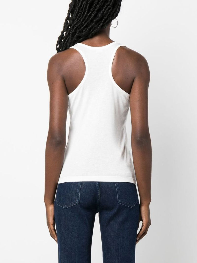White Logo Print Racerback Vest Top