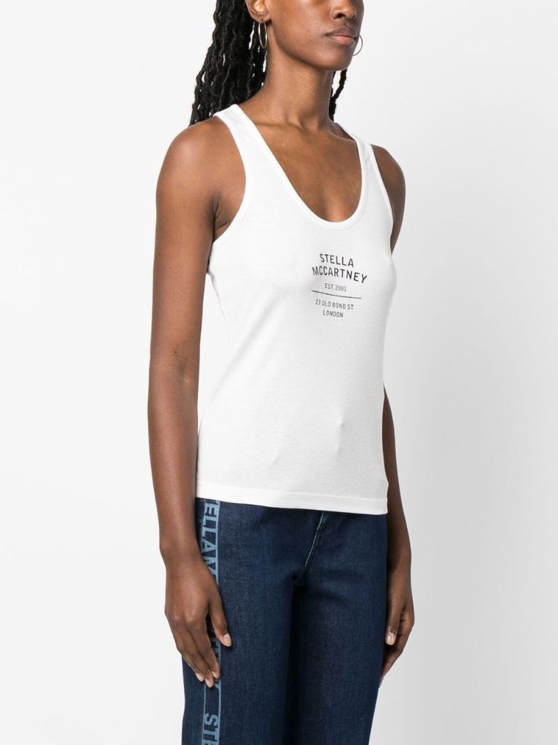 White Logo Print Racerback Vest Top