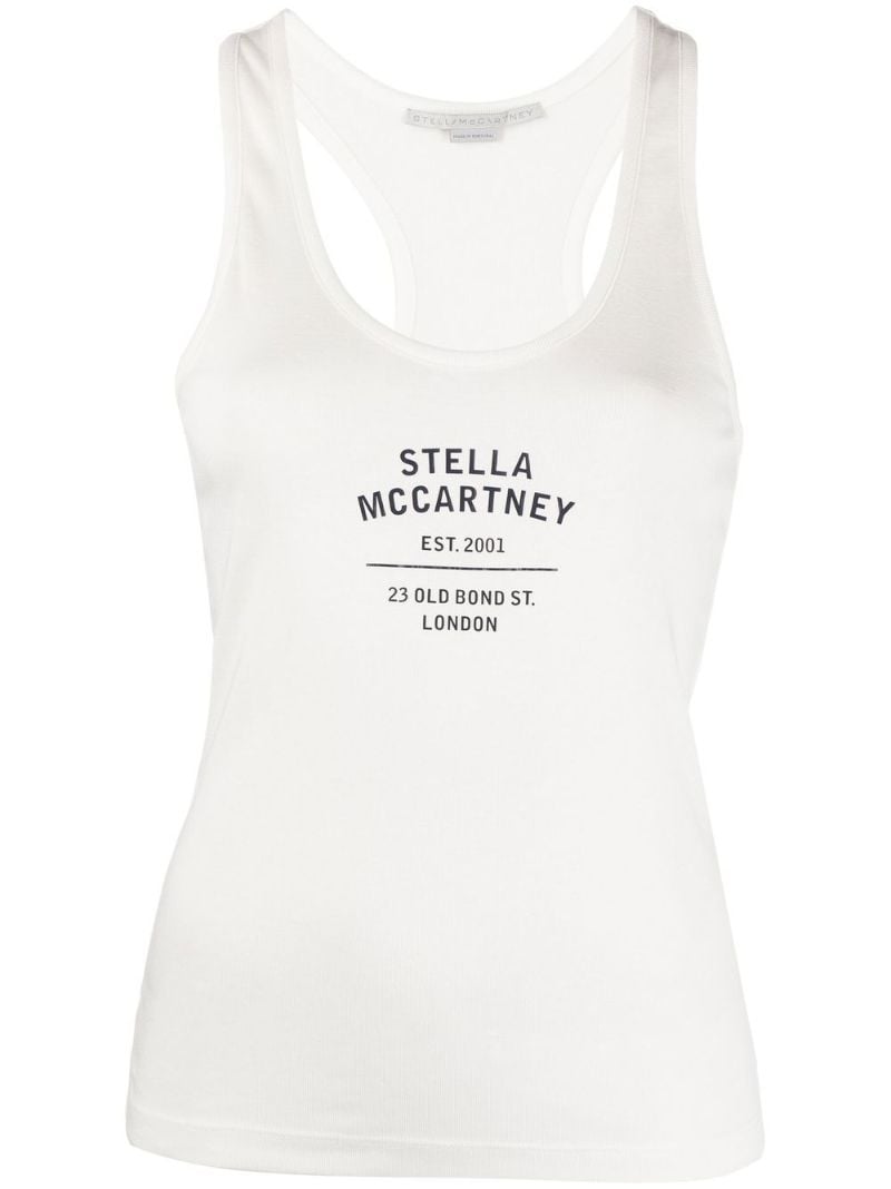 White Logo Print Racerback Vest Top