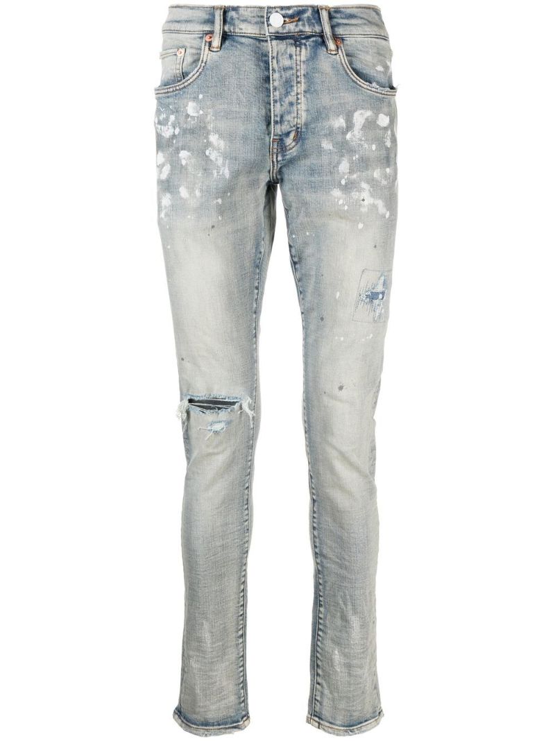 Paint Splatter-print Distressed Jeans