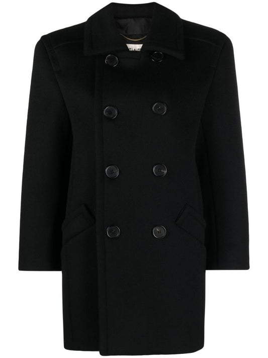Black Double-breasted Wool Coat