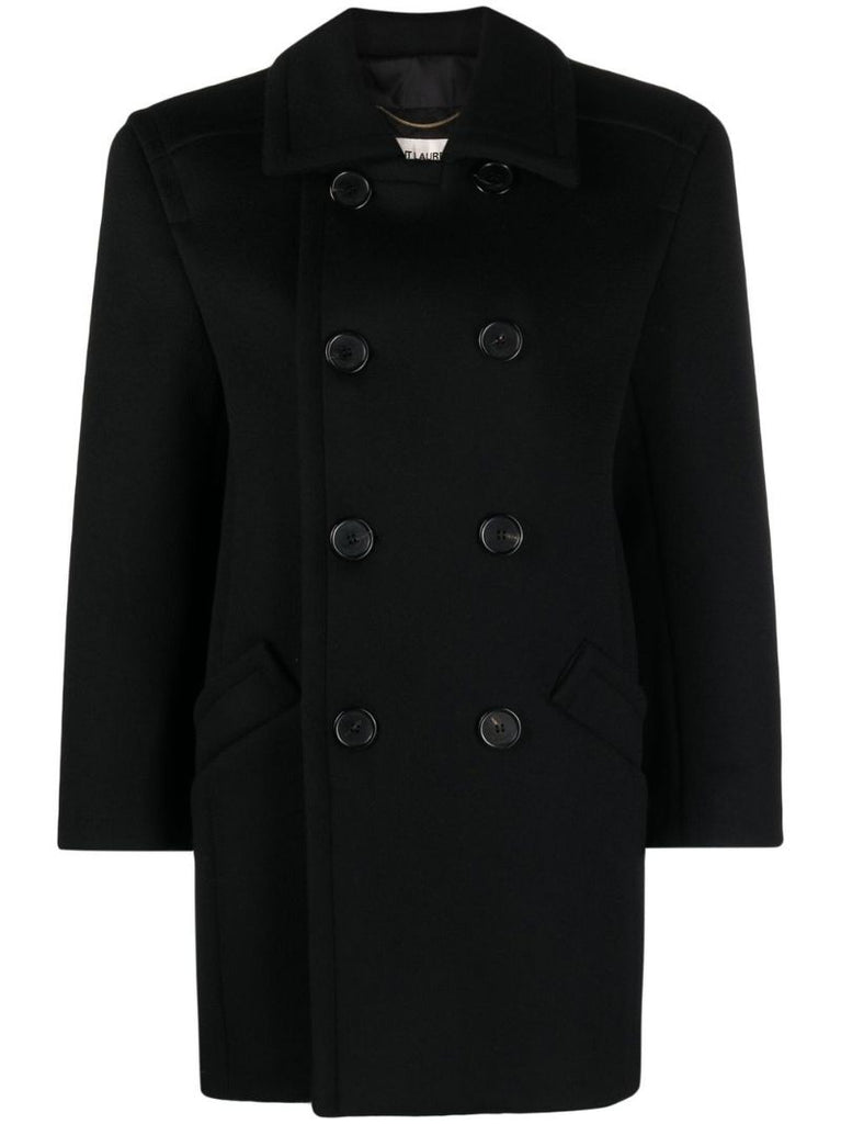 Black Double-breasted Wool Coat