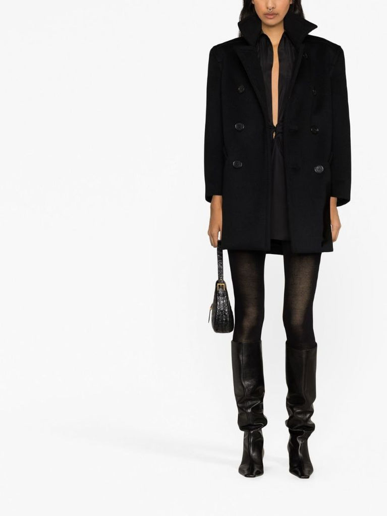 Black Double-breasted Wool Coat