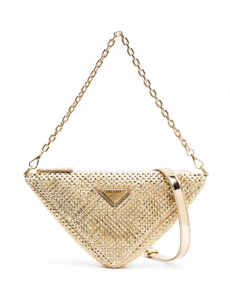 Gold-tone Satin Crystal Shoulder Bag