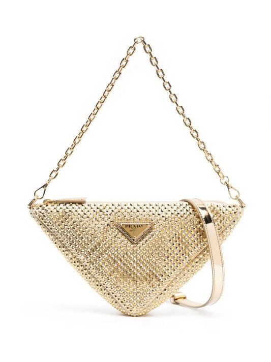Gold-tone Satin Crystal Shoulder Bag
