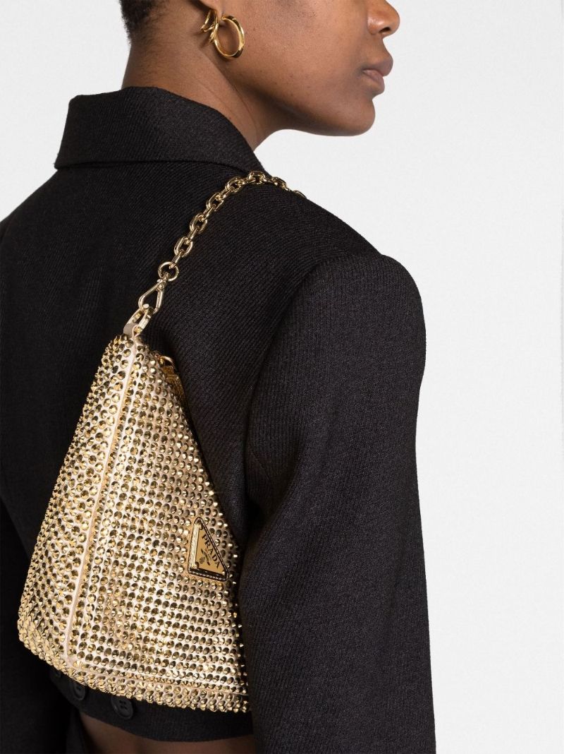 Gold-tone Satin Crystal Shoulder Bag