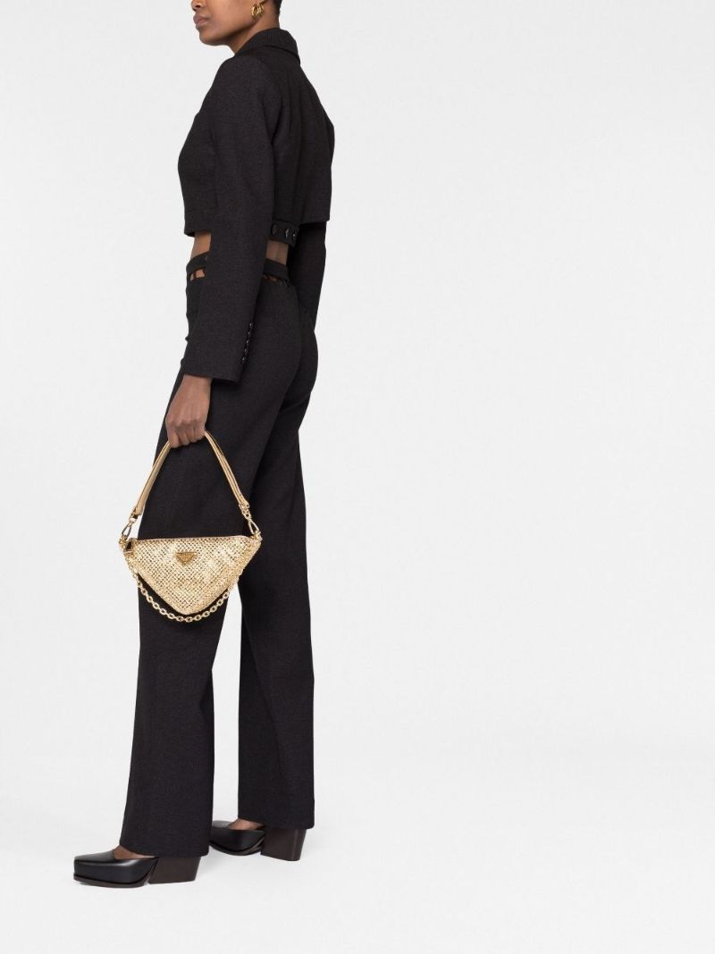 Gold-tone Satin Crystal Shoulder Bag