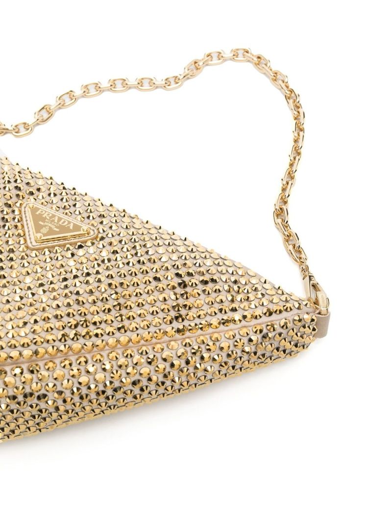 Gold-tone Satin Crystal Shoulder Bag