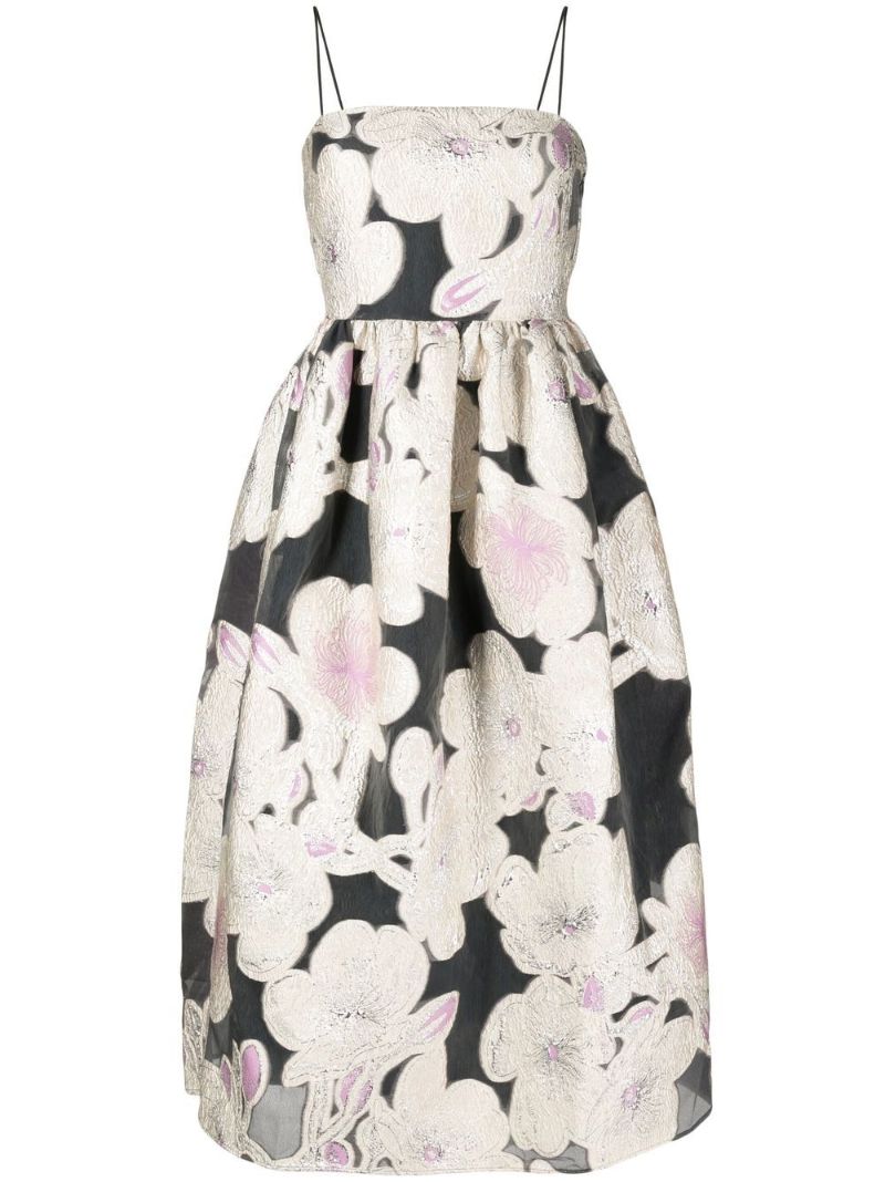 Neutral Anny Floral Jacquard Midi Dress