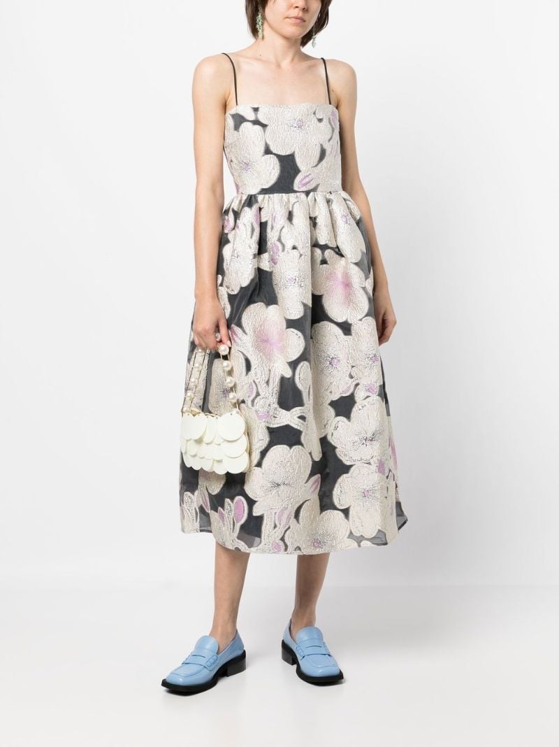 Neutral Anny Floral Jacquard Midi Dress