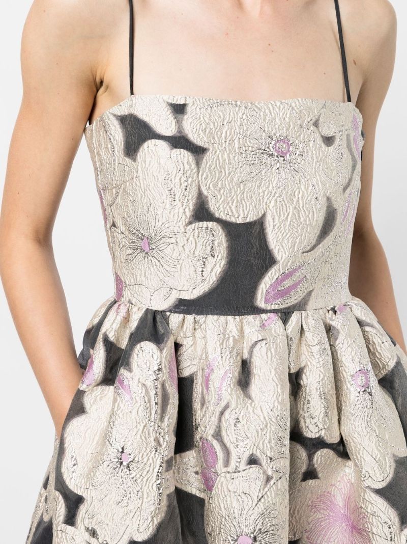 Neutral Anny Floral Jacquard Midi Dress