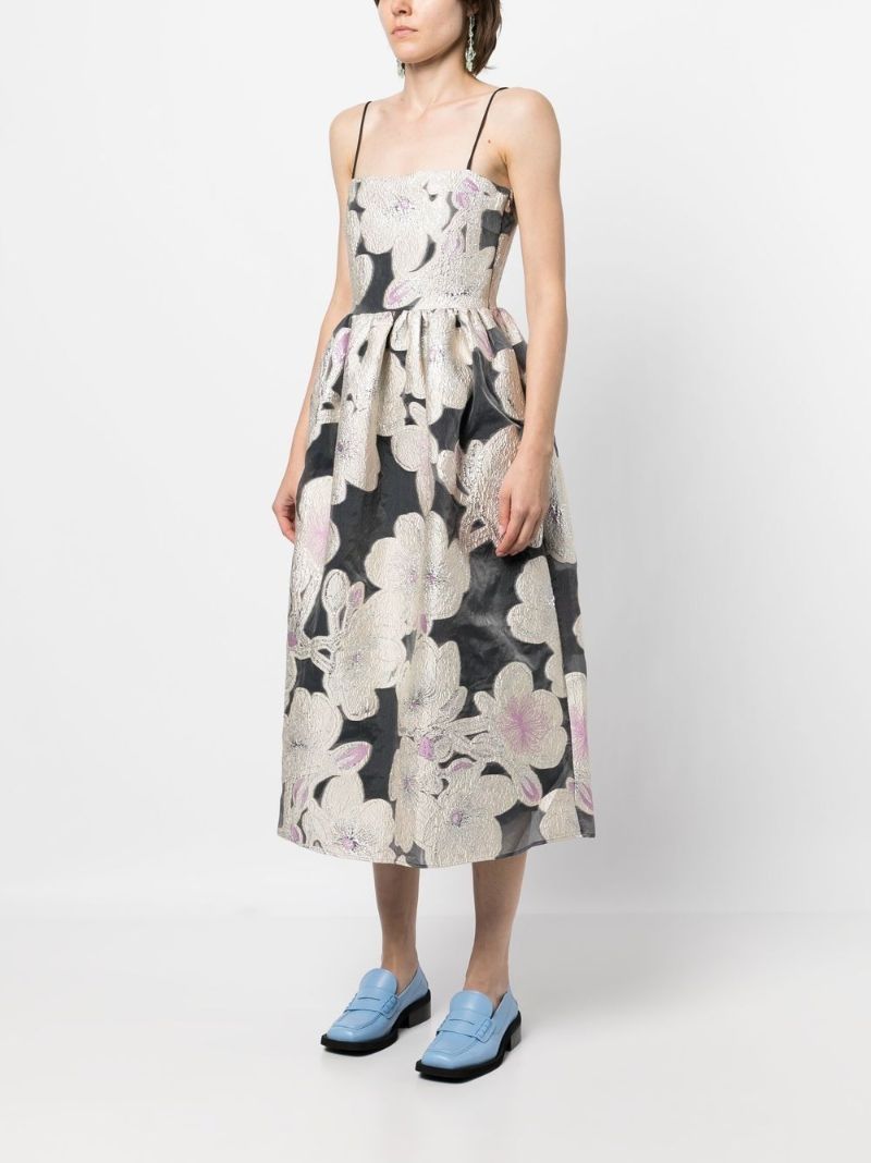 Neutral Anny Floral Jacquard Midi Dress